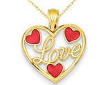 Heart Shaped LOVE Pendant Necklace in 14K Yellow Gold with Red Enamel Hearts